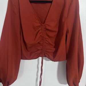 Eloquii Terracotta V-Neck Ruched Blouse